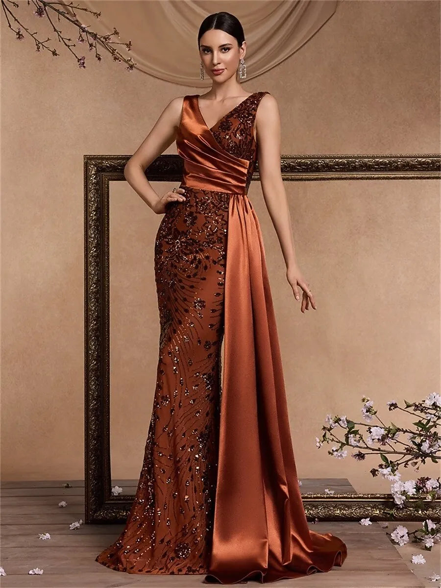 Red Discount Glamorous Mermaid V-Neck Brick Train Evening Dress Buy