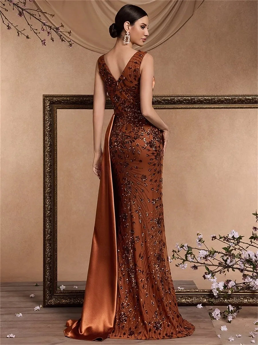 Red Discount Glamorous Mermaid V-Neck Brick Train Evening Dress Buy