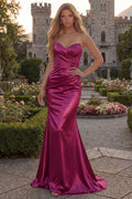 Discount Mermaid Strapless Ruched Fuchsia Long Prom Dress Custom