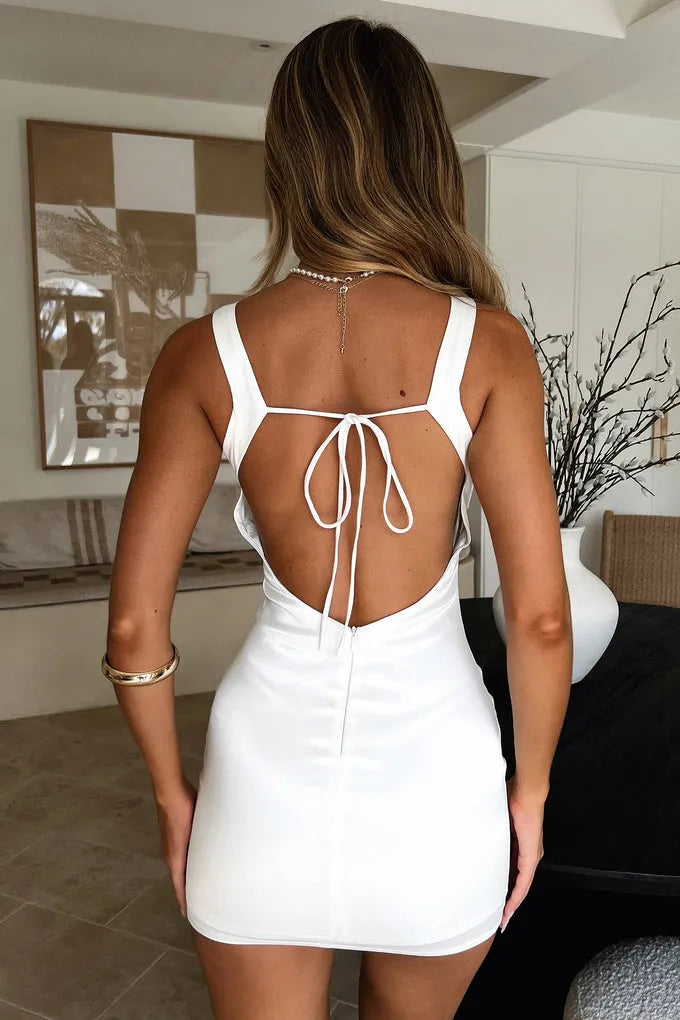 Timeless Elegant Light Blue Satin Sheath Square Neck Sleeveless Mini Homecoming Dress