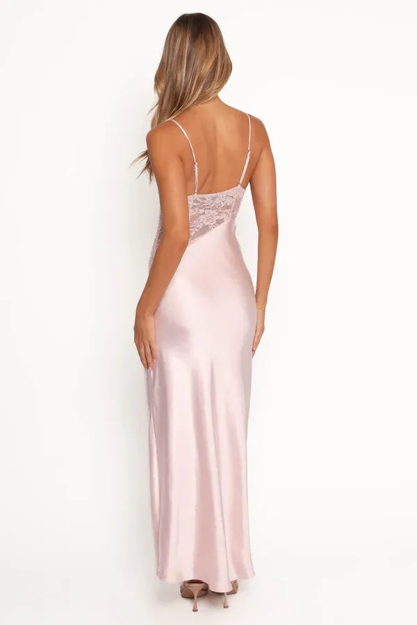 Graceful Stylish Refined Elegant Blush Pink Satin Sheath Sleeveless Floor-Length Prom Dress