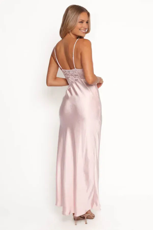 Graceful Stylish Refined Elegant Blush Pink Satin Sheath Sleeveless Floor-Length Prom Dress