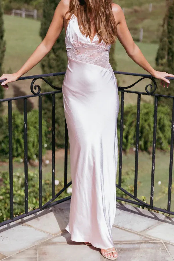 Graceful Stylish Refined Elegant Blush Pink Satin Sheath Sleeveless Floor-Length Prom Dress