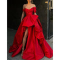 Red Dramatic Ball Gown Off-the-shoulder Cap-sleeved Ruffled Maxi Prom Dress for Women Custom
