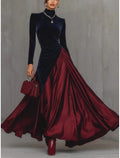 Burgundy Dramatic High Neck Long Sleeve Color-Blocked & Burgundy Maxi Prom Dress for Women Custom