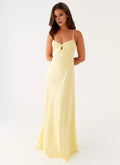 Pale Yellow Lace-Bust Keyhole Cross-Back Prom Dress