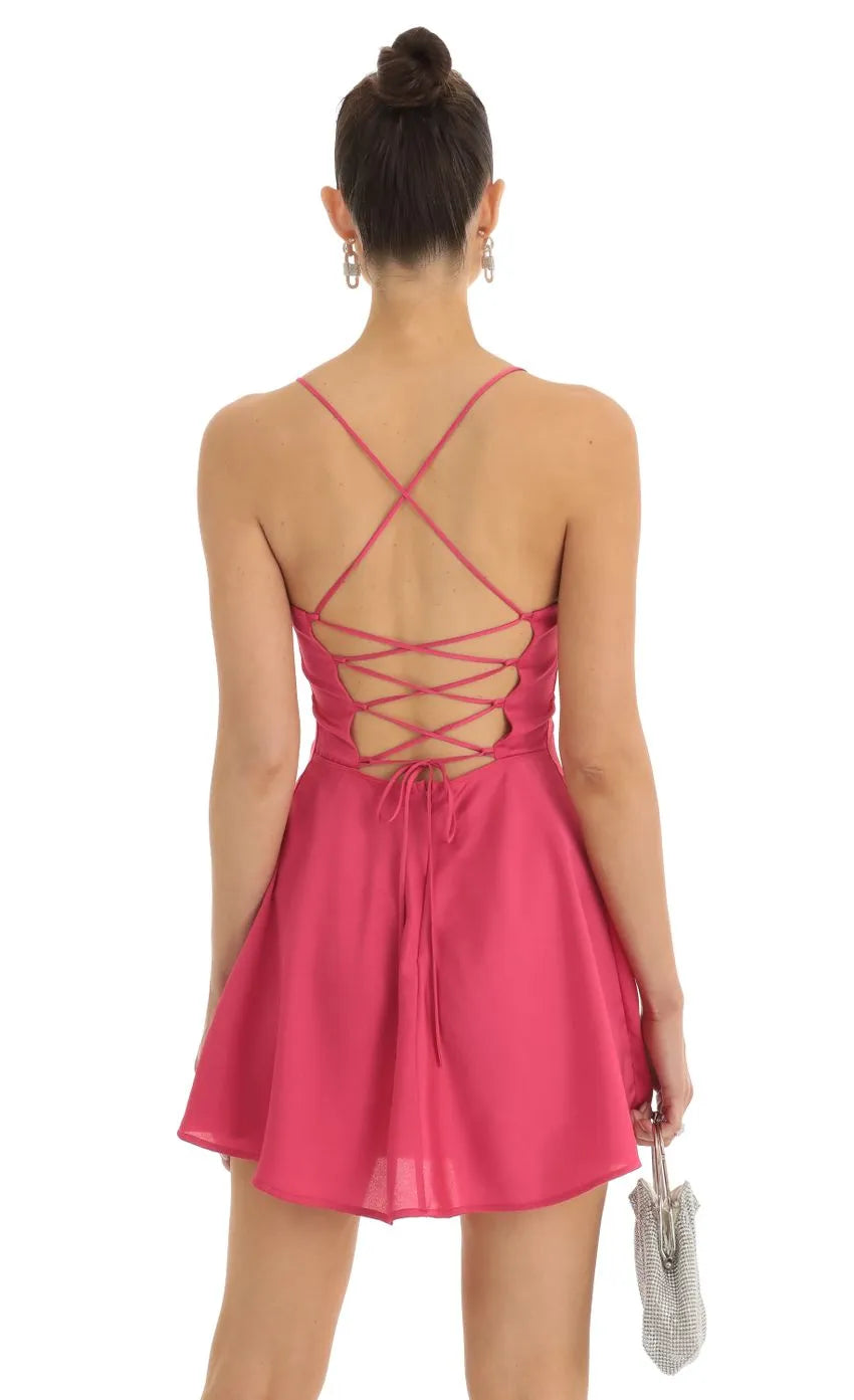 Hot Pink Dreamy Hot Pink Homecoming Dress Spaghetti Straps Sweetheart Neckline and Fla Mini Skirt Ideal for Homecoming