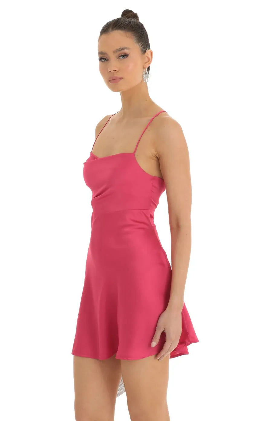 Hot Pink Dreamy Hot Pink Homecoming Dress Spaghetti Straps Sweetheart Neckline and Fla Mini Skirt Ideal for Homecoming
