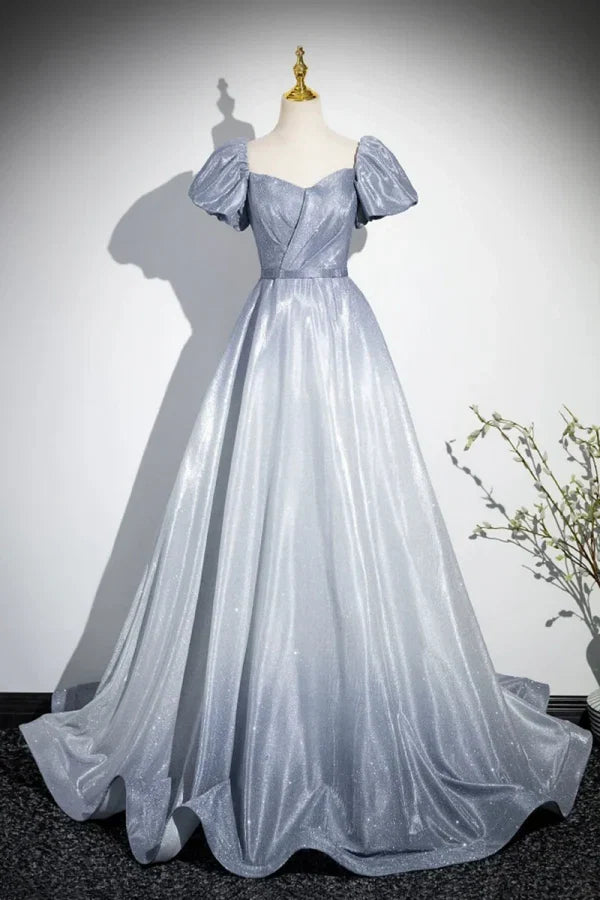 Silver Dreamy Off-the-Shoulder Short-Sleeved Ombre Glitter Party Dresses
