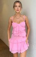 Pink Dreamy Pink Homecoming Dress Tie Ruffles Spaghetti Straps Sweetheart Neckline for a Standout Entrance