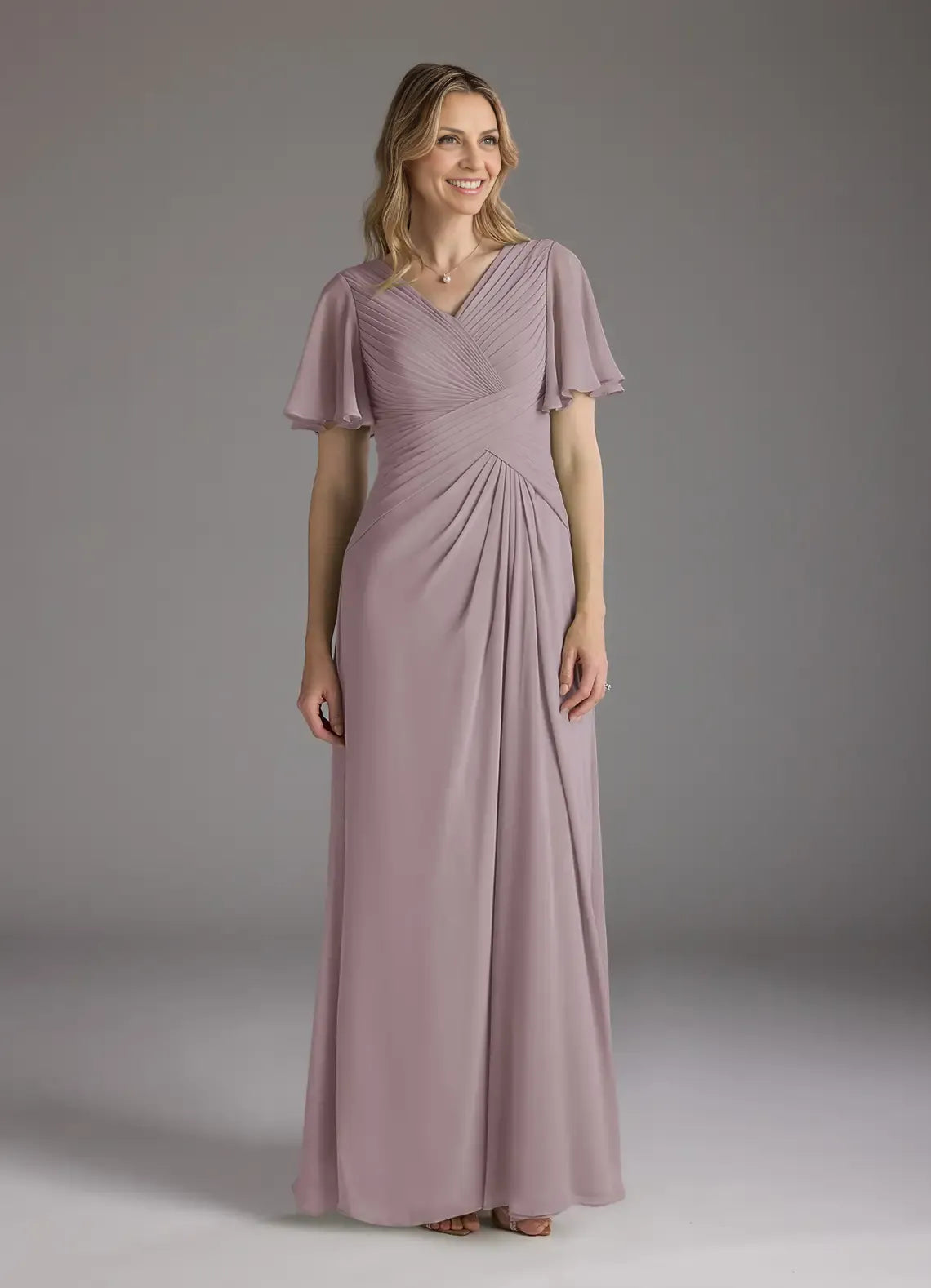 Refined Beautiful Timeless Special Occasion Elegant Chiffon A-Line V-Neck Ruffle Evening Dress