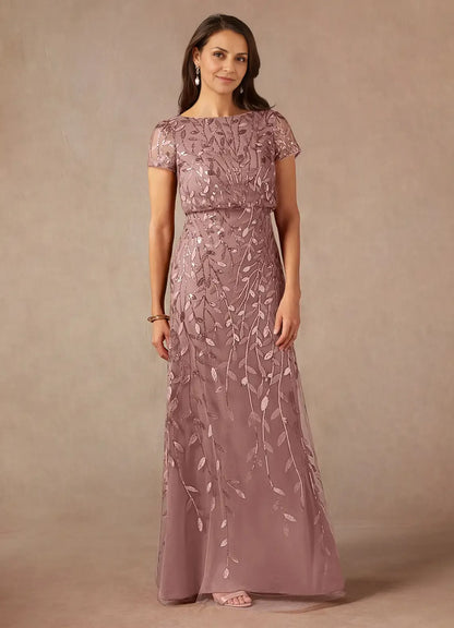 Graceful Elegant Sequins A-Line Short Sleeve Short Mother of the Bride Dress