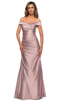 Dusty Rose Off - Shoulder Evening Dress with Draped Bodice and Mermaid Silhouette for Elegant Occasions