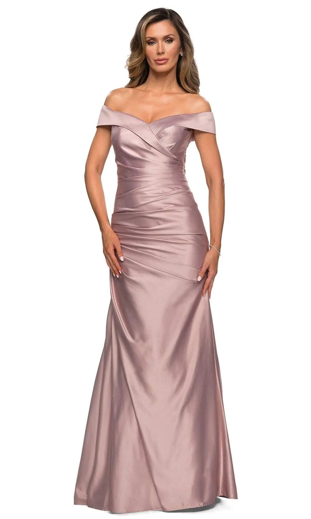 Dusty Rose Off - Shoulder Evening Dress with Draped Bodice and Mermaid Silhouette for Elegant Occasions