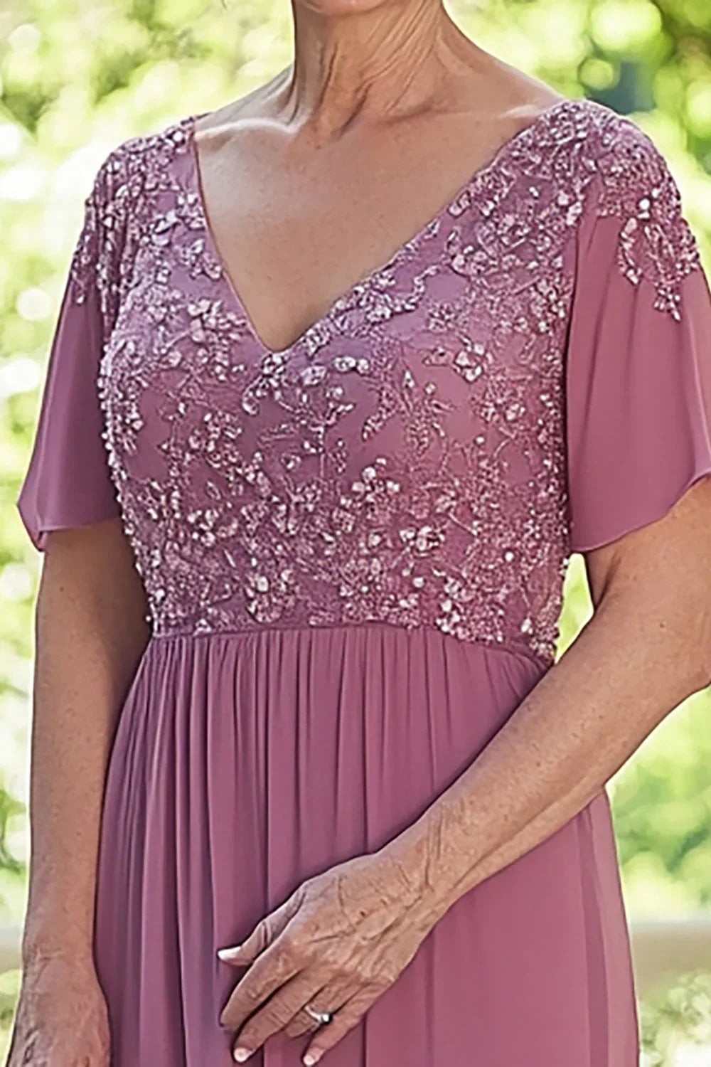 Dusty Rose Short Sleeves A Line Mother of the Bride Dress