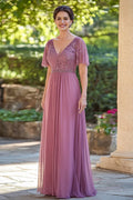 Dusty Rose V-Neck Mother of the Bride Dress