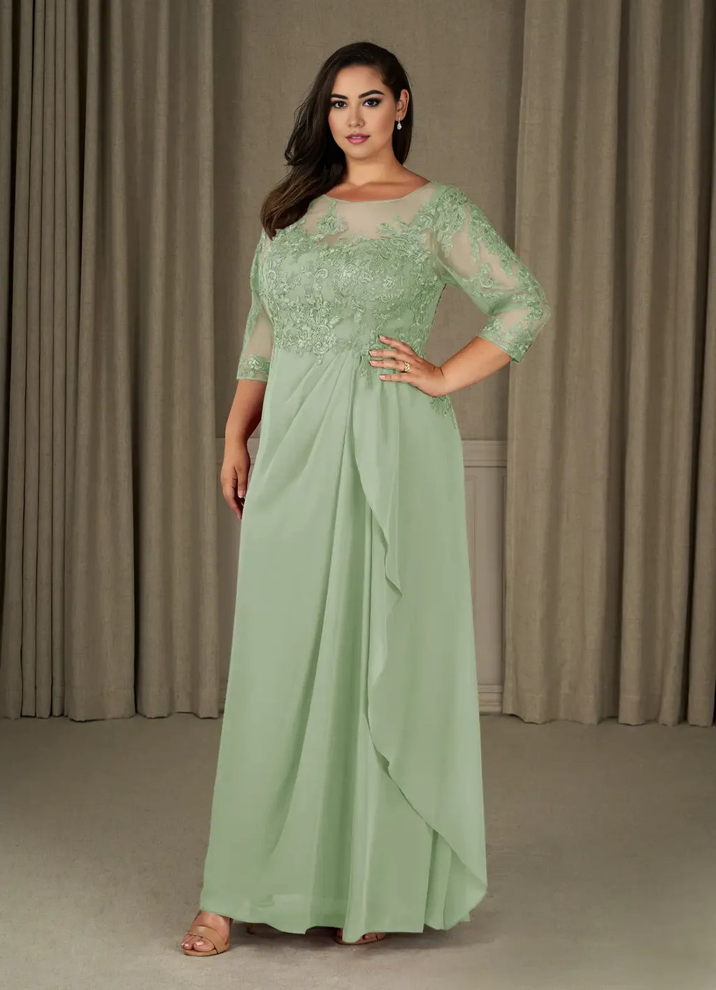 Sophisticated Graceful Elegant Champagne Chiffon A-Line Ruffle Mother of the Bride Dress