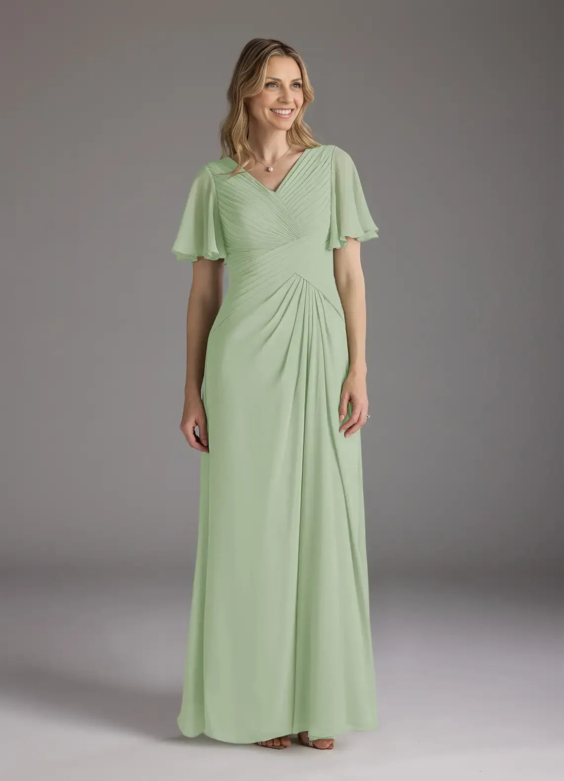 Refined Beautiful Timeless Special Occasion Elegant Chiffon A-Line V-Neck Ruffle Evening Dress