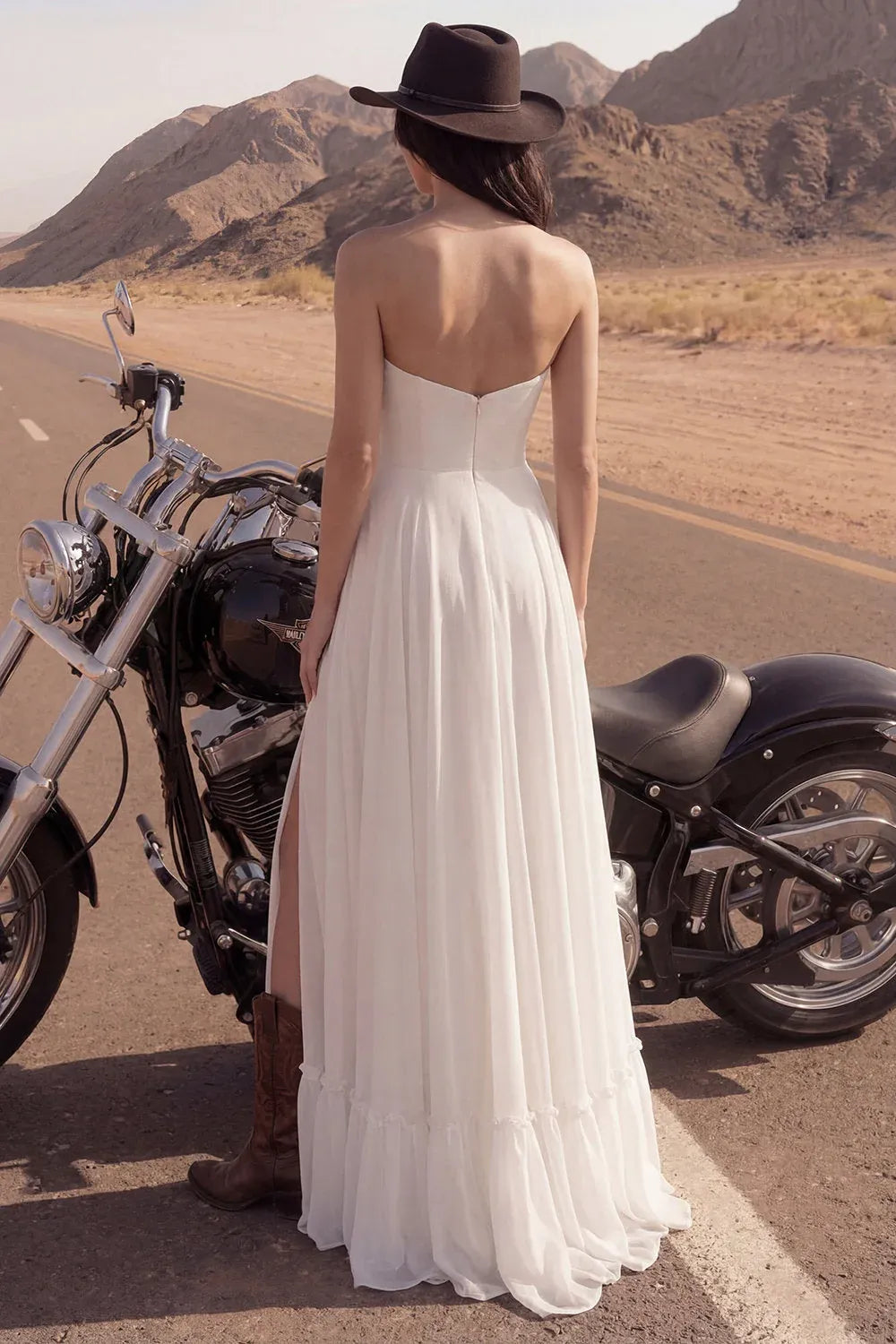 White Edgy A-Line Sweetheart Ruffled Slit Maxi Wedding Dress Hot Sale