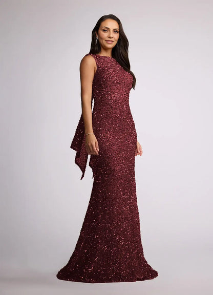 Elegant Burgundy Sequin Mermaid Scoop Neck Sleeveless Mother of the Bride Dress