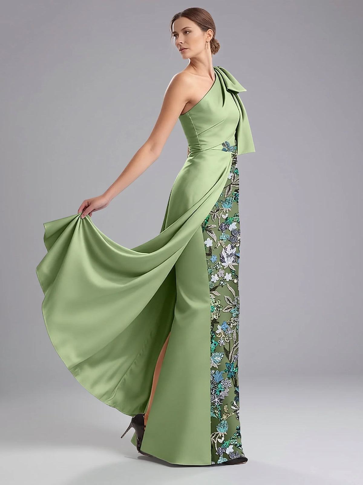 Elegant Sage Green Satin A-Line Sleeveless Floor-Length Mother of the Bride Dress