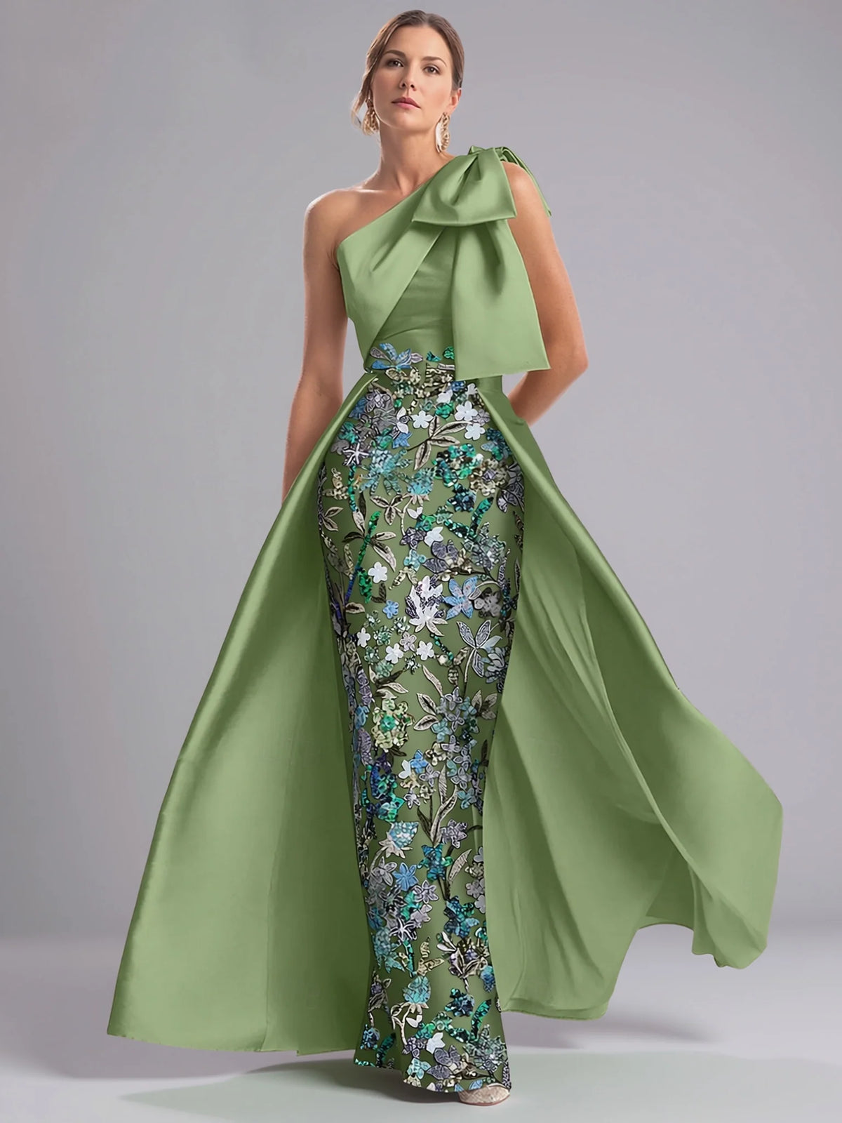 Elegant Sage Green Satin A-Line Sleeveless Floor-Length Mother of the Bride Dress