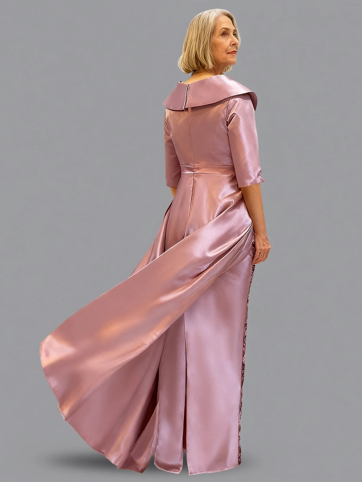 Elegant Sage Green Satin Ball Gown Slit Floor-Length Mother of the Bride Dress
