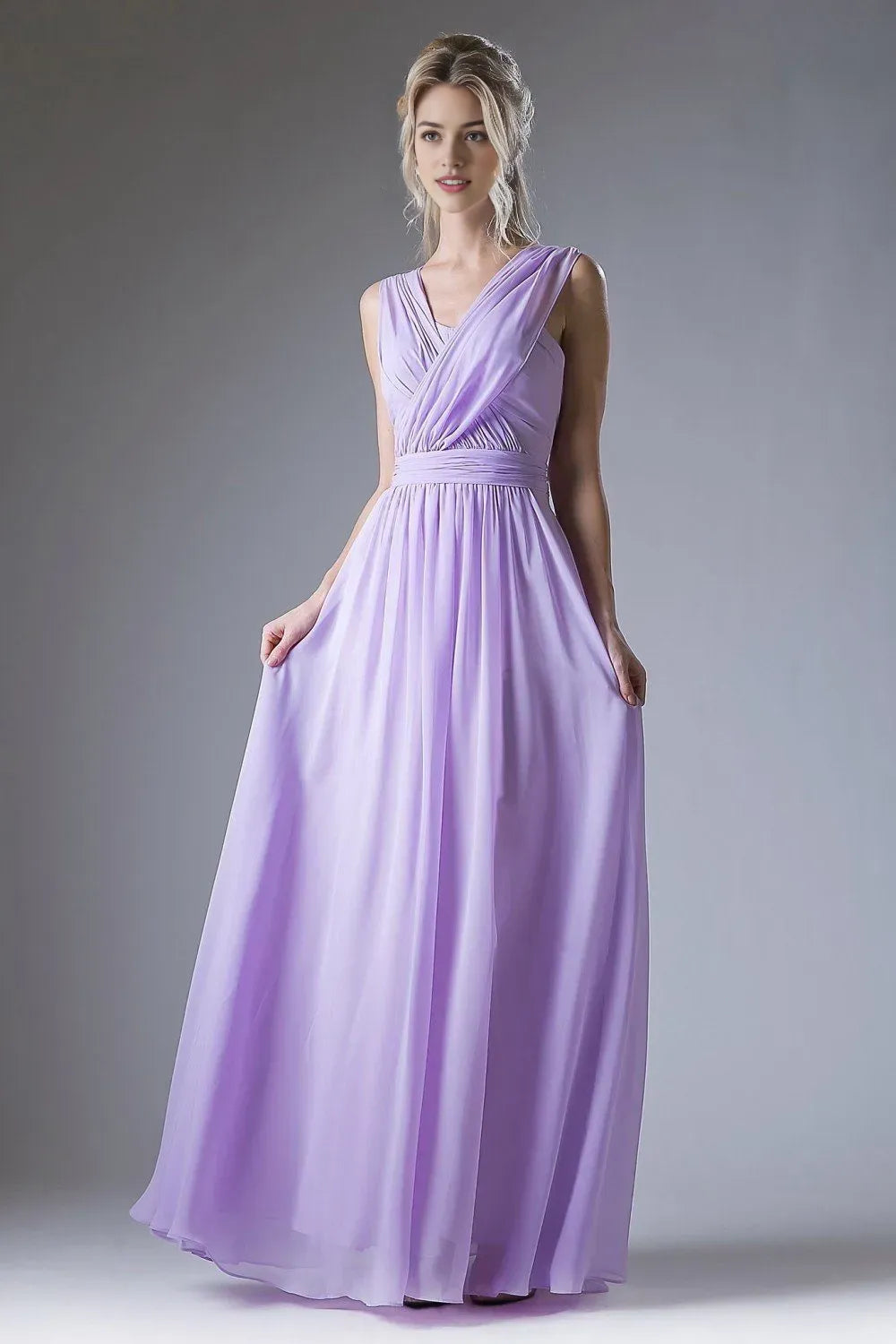 '-Neck Ball Gown Cross Strapped Ruched Bodice Floor Length Flowy Dress for Women - Perfect for Formal Proms and Evening