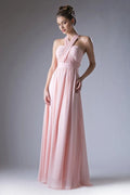 '-Neck Ball Gown Cross Strapped Ruched Bodice Floor Length Flowy Dress for Women - Perfect for Formal Proms and Evening