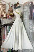 Ivory Asymmetric Neck Short Sleeve Embellished Maxi Prom Dress