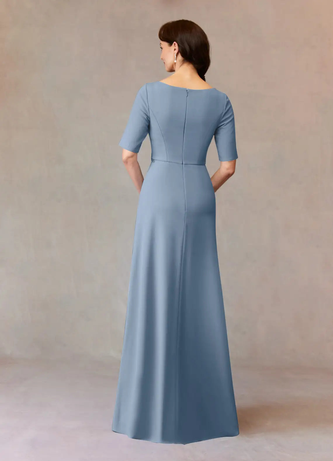 Stylish Elegant Dusty Blue Crepe A-Line Floor-Length Mother of the Bride Dress