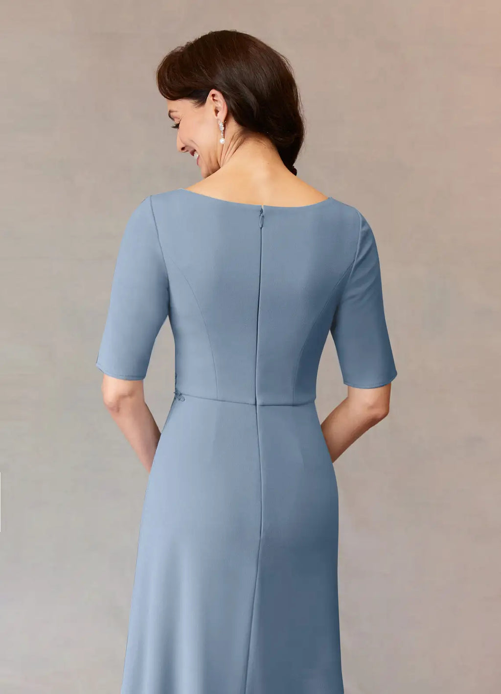 Stylish Elegant Dusty Blue Crepe A-Line Floor-Length Mother of the Bride Dress