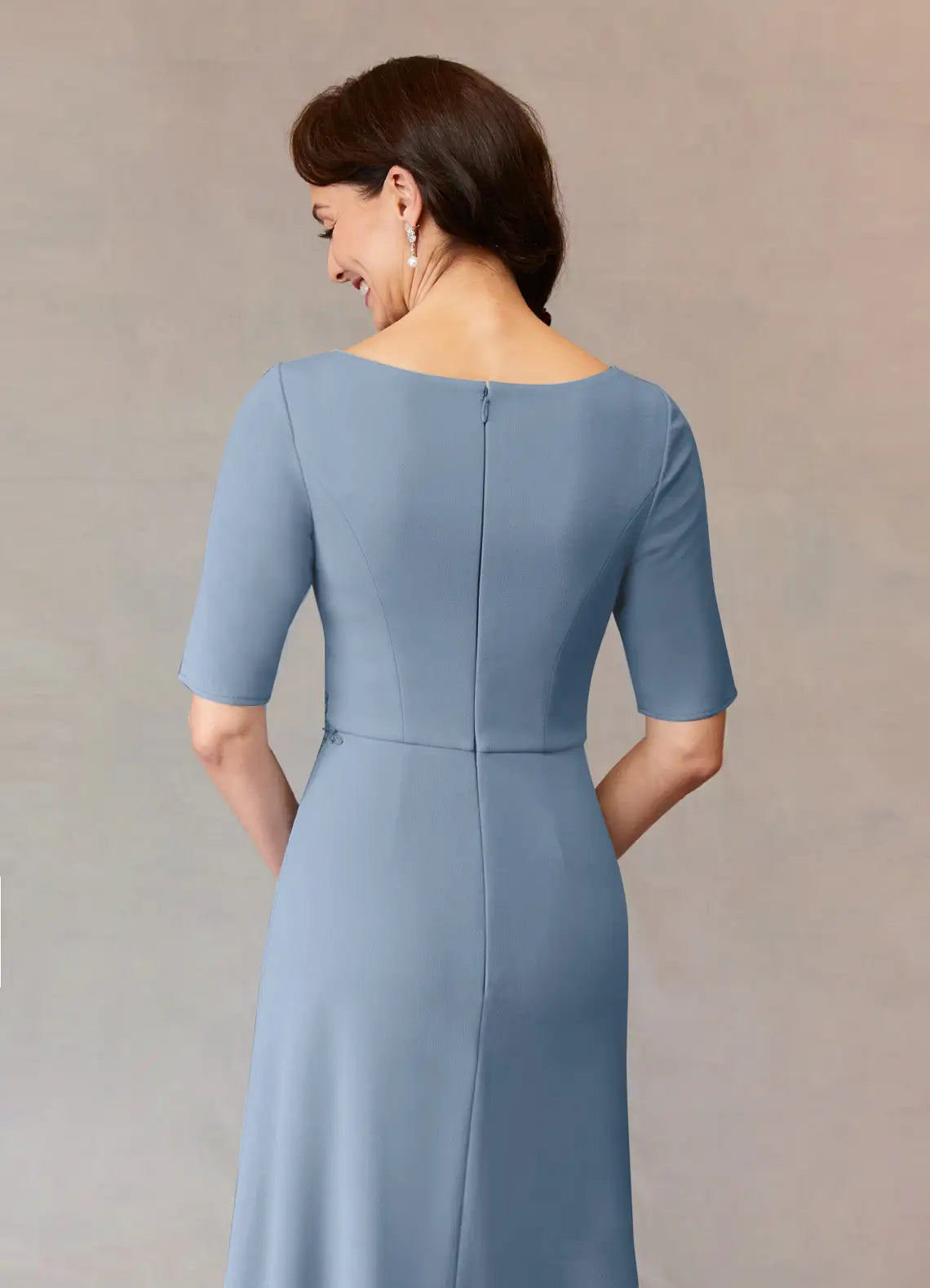Stylish Elegant Dusty Blue Crepe A-Line Floor-Length Mother of the Bride Dress