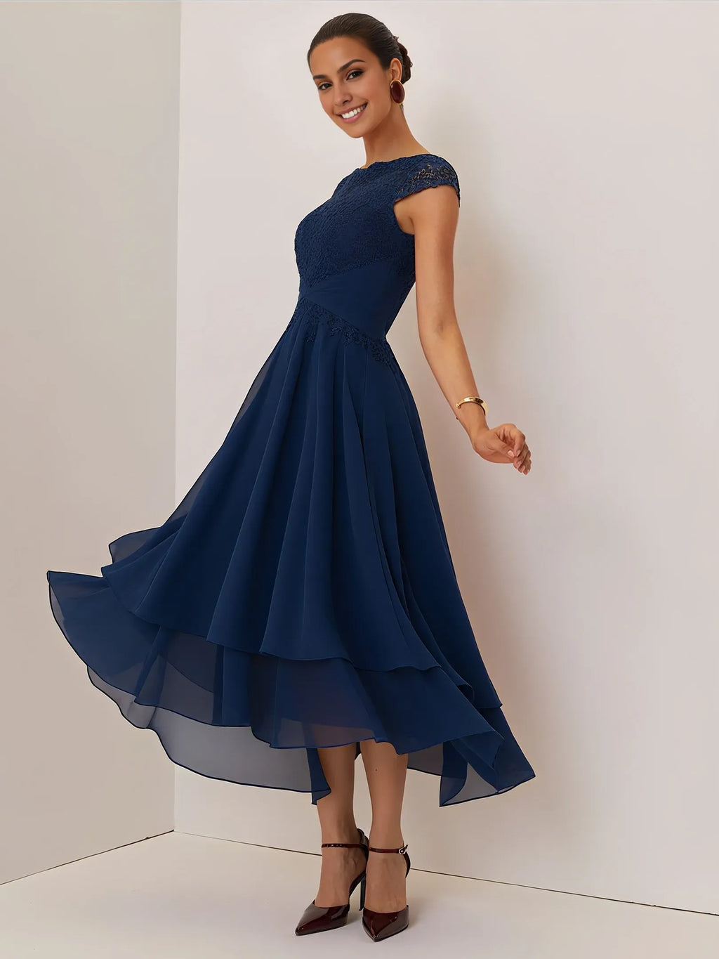 Special Occasion Sophisticated Graceful Stylish Refined Elegant Burgundy Chiffon A-Line Evening Dress