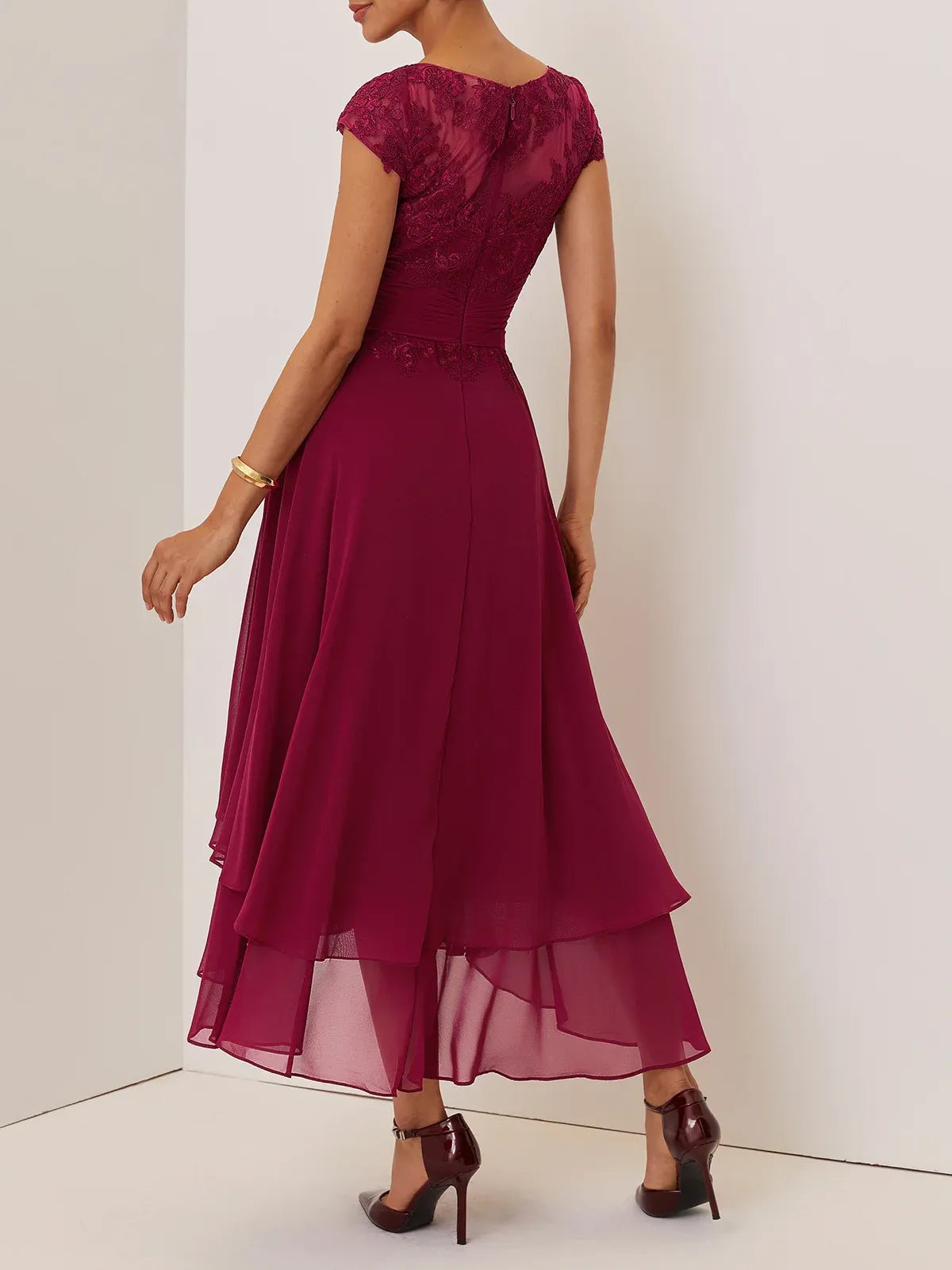Special Occasion Sophisticated Graceful Stylish Refined Elegant Burgundy Chiffon A-Line Evening Dress