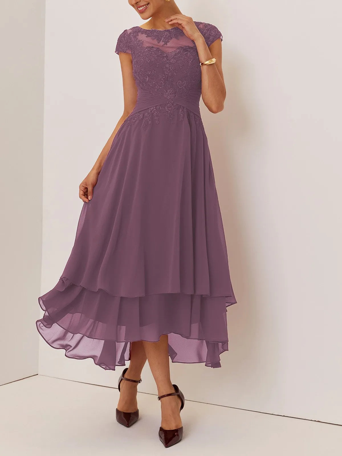 Special Occasion Sophisticated Graceful Stylish Refined Elegant Burgundy Chiffon A-Line Evening Dress