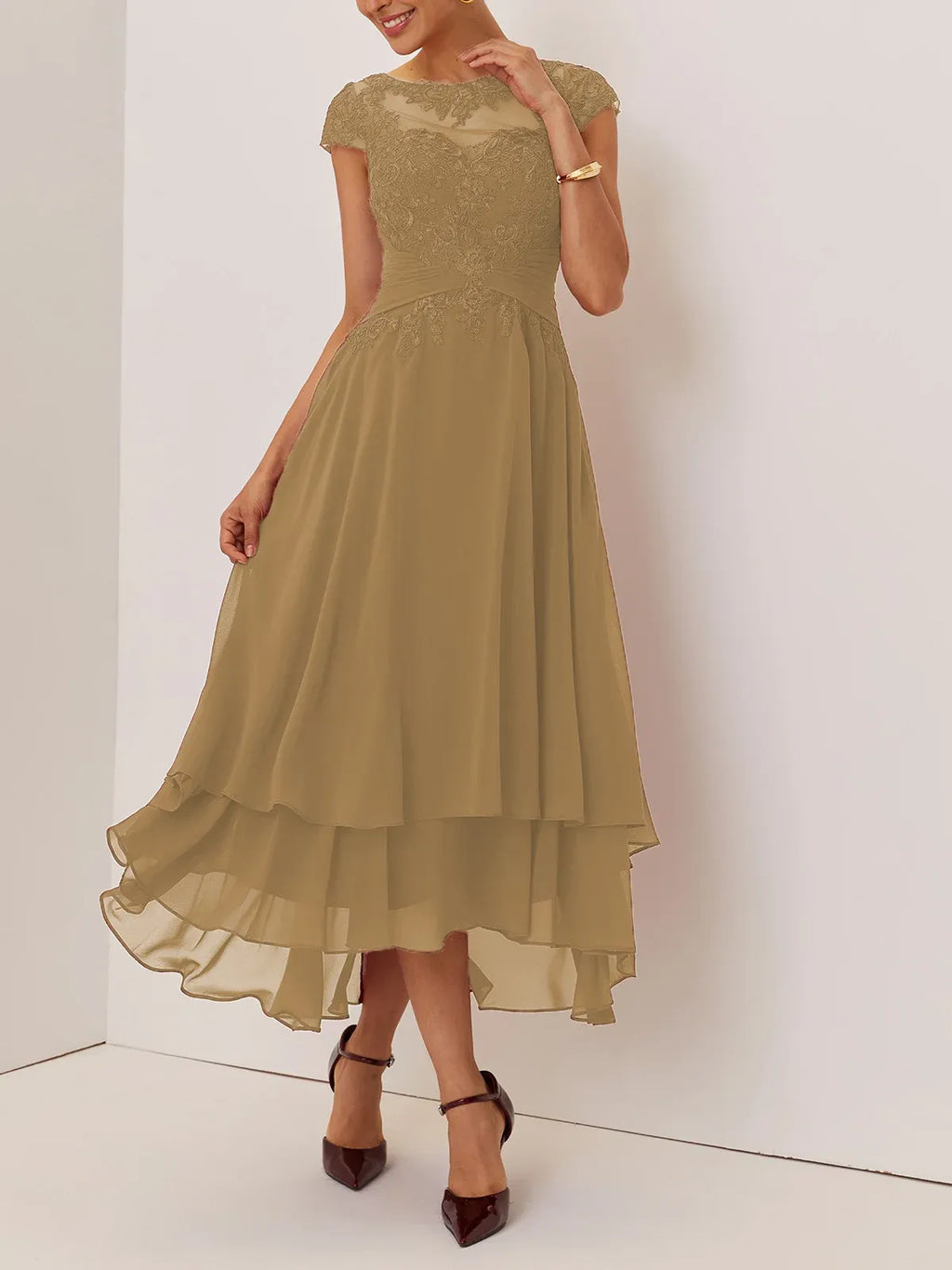 Special Occasion Sophisticated Graceful Stylish Refined Elegant Burgundy Chiffon A-Line Evening Dress