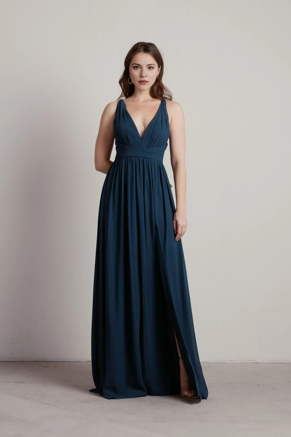 Deep V-Neck Sleeveless Crisscross Back Up High-Slit Floor-Length Prom Dresses