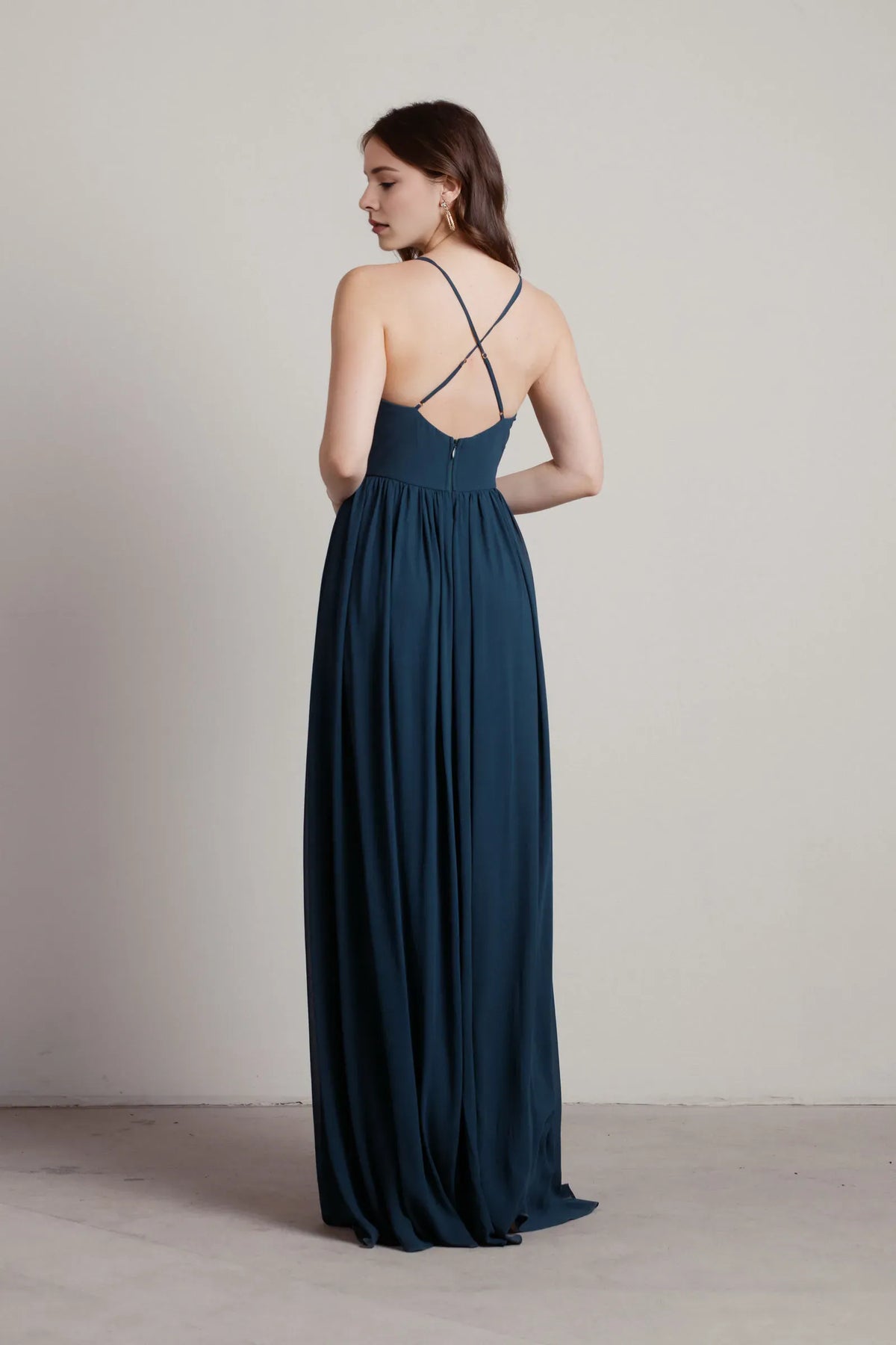 Deep V-Neck Sleeveless Crisscross Back Up High-Slit Floor-Length Prom Dresses