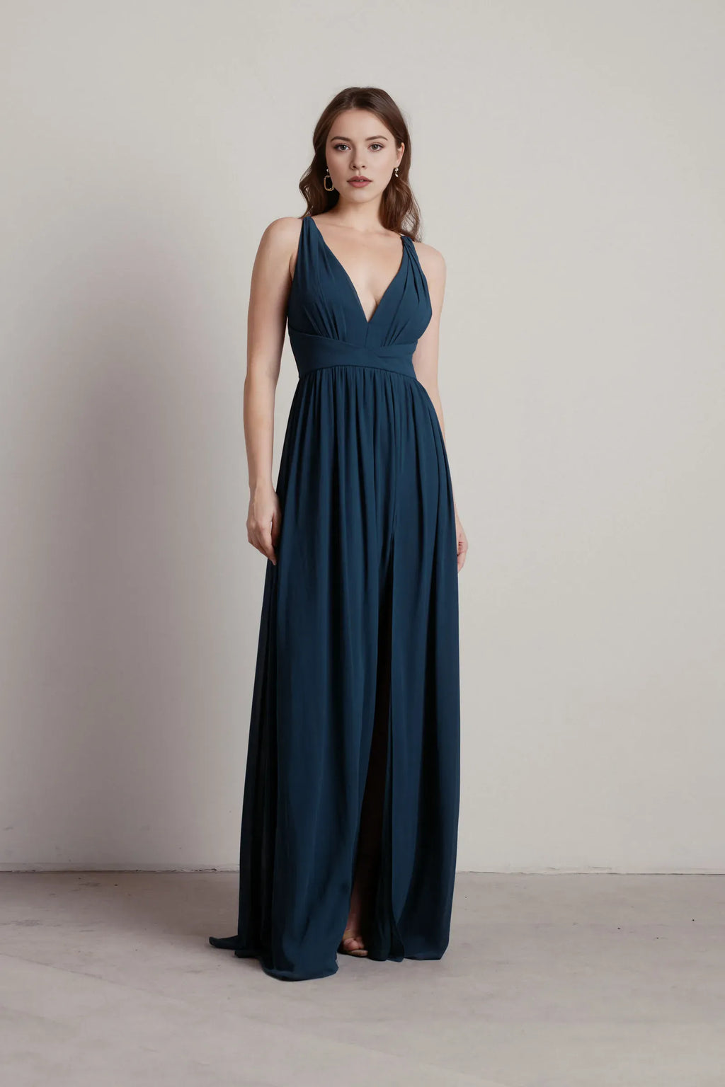 Deep V-Neck Sleeveless Crisscross Back Up High-Slit Floor-Length Prom Dresses