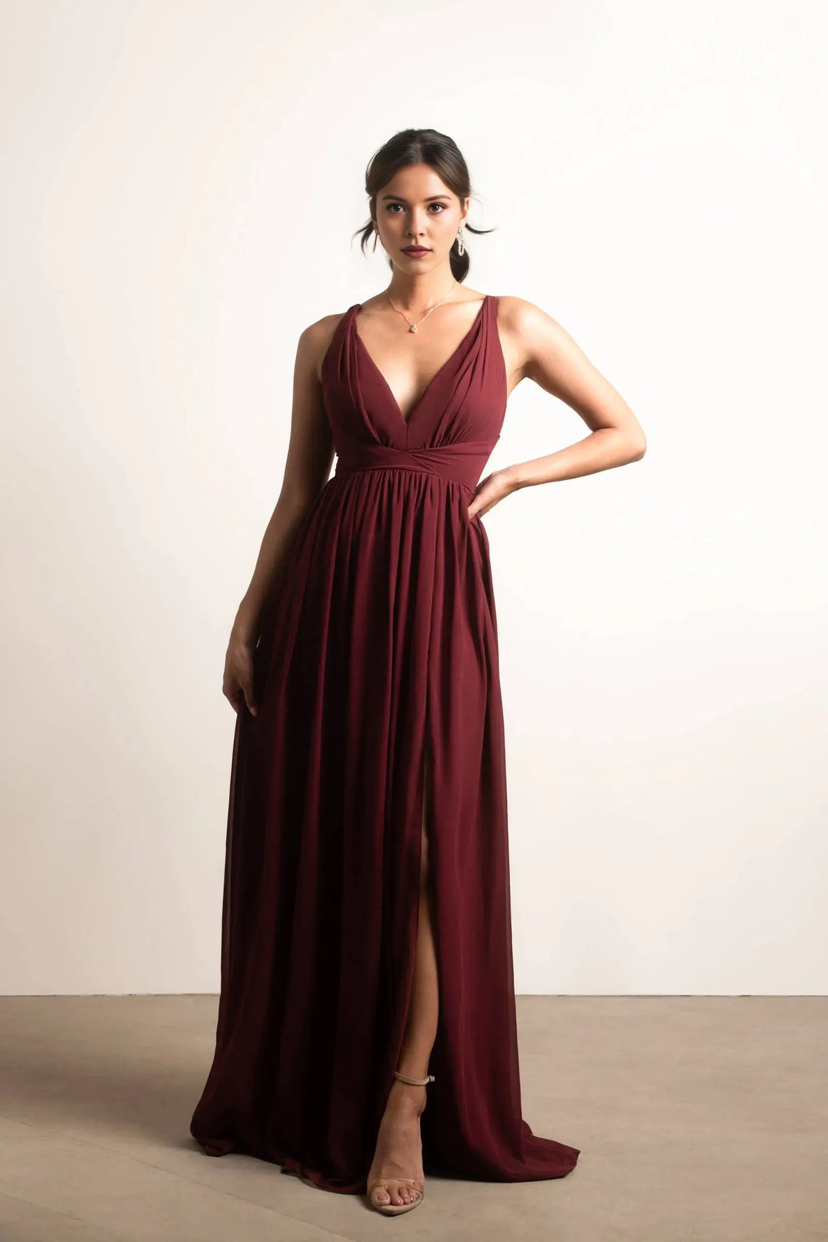Deep V-Neck Sleeveless Crisscross Back Up High-Slit Floor-Length Prom Dresses