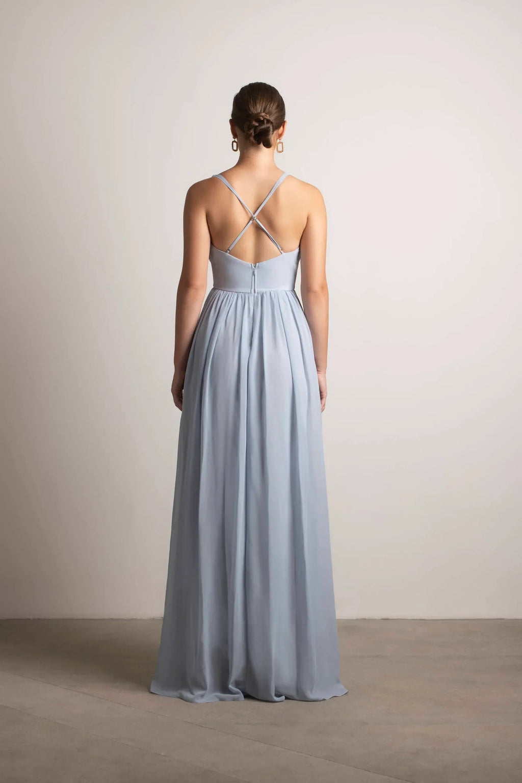 Deep V-Neck Sleeveless Crisscross Back Up High-Slit Floor-Length Prom Dresses