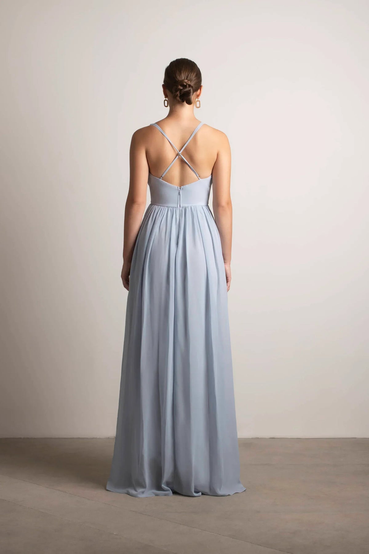 Deep V-Neck Sleeveless Crisscross Back Up High-Slit Floor-Length Prom Dresses
