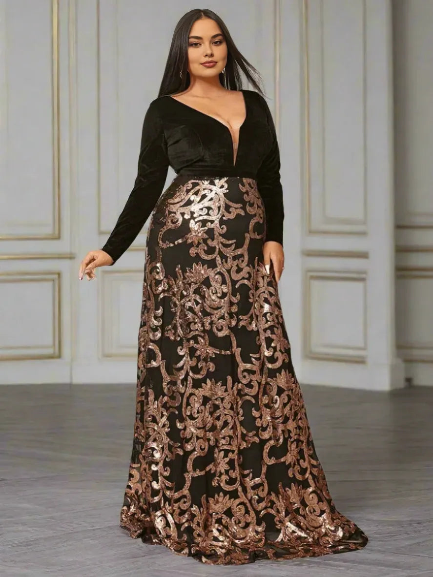 Beautiful Timeless Elegant Rose Gold Velvet A-Line Long Sleeve Floor-Length Prom Dress