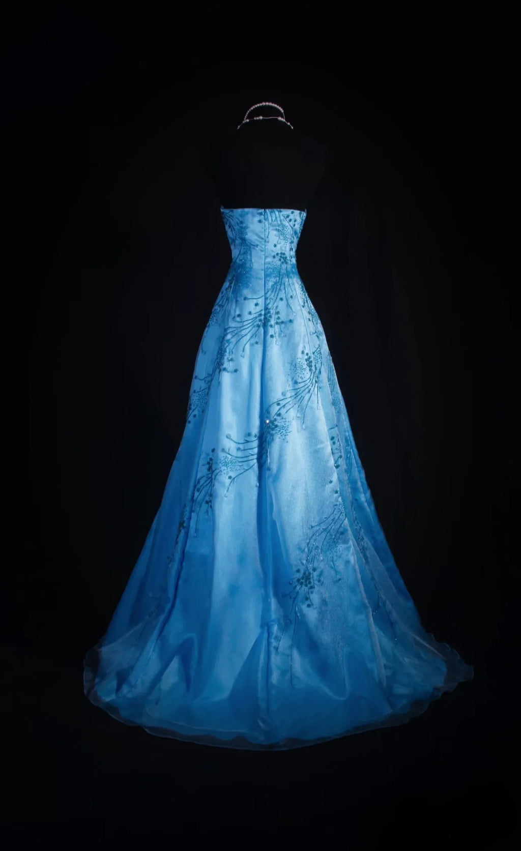 Sky Blue Halter Embroidered Sky Maxi Prom Dress
