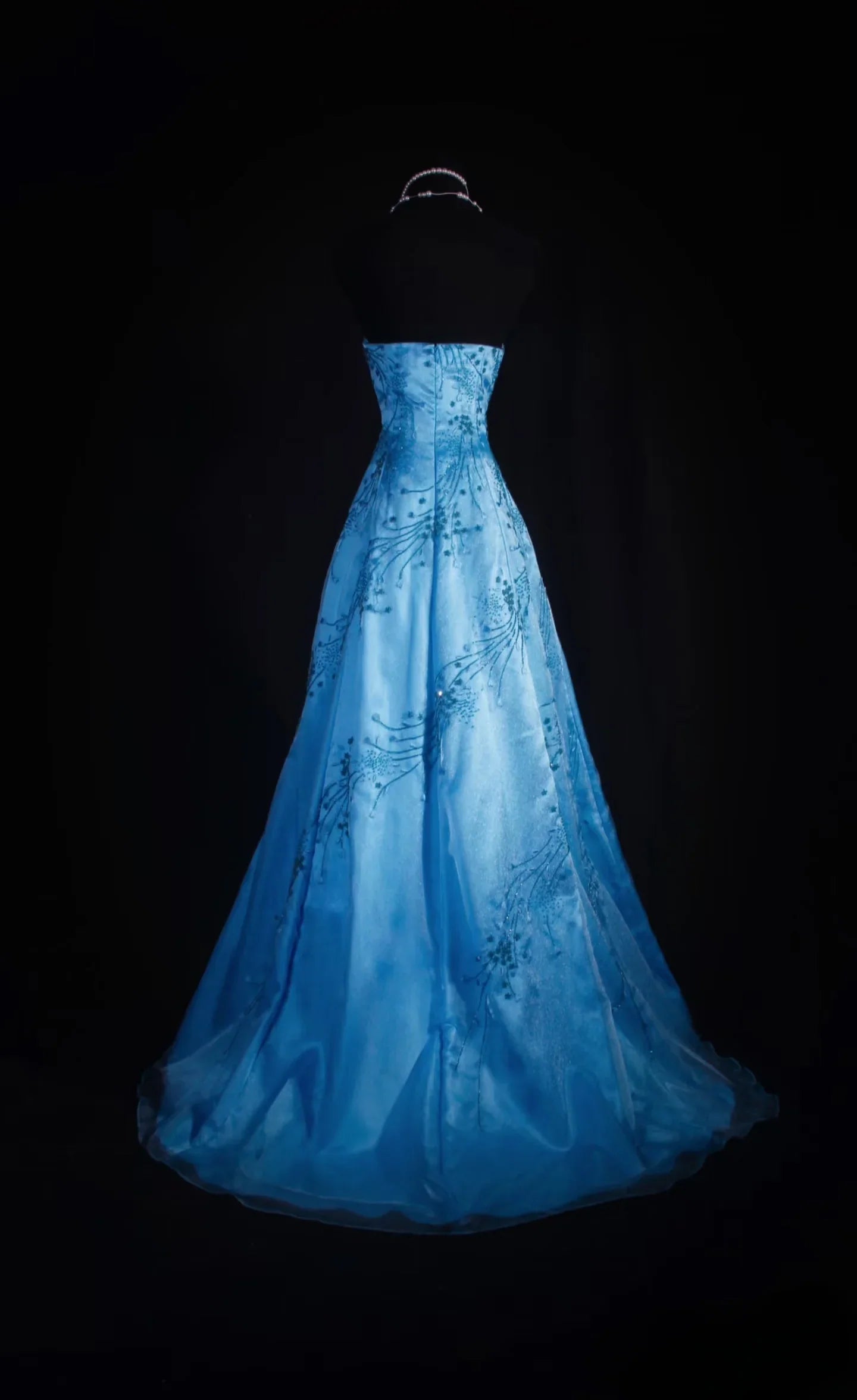 Sky Blue Halter Embroidered Sky Maxi Prom Dress