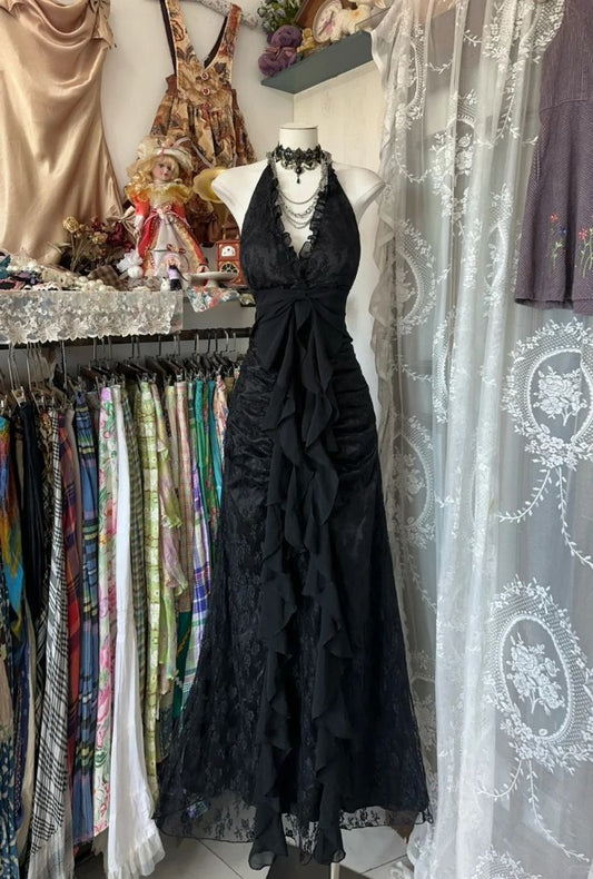 Beautiful Timeless Special Occasion Elegant Lace A-Line Halter Sleeveless Floor-Length Evening Dress