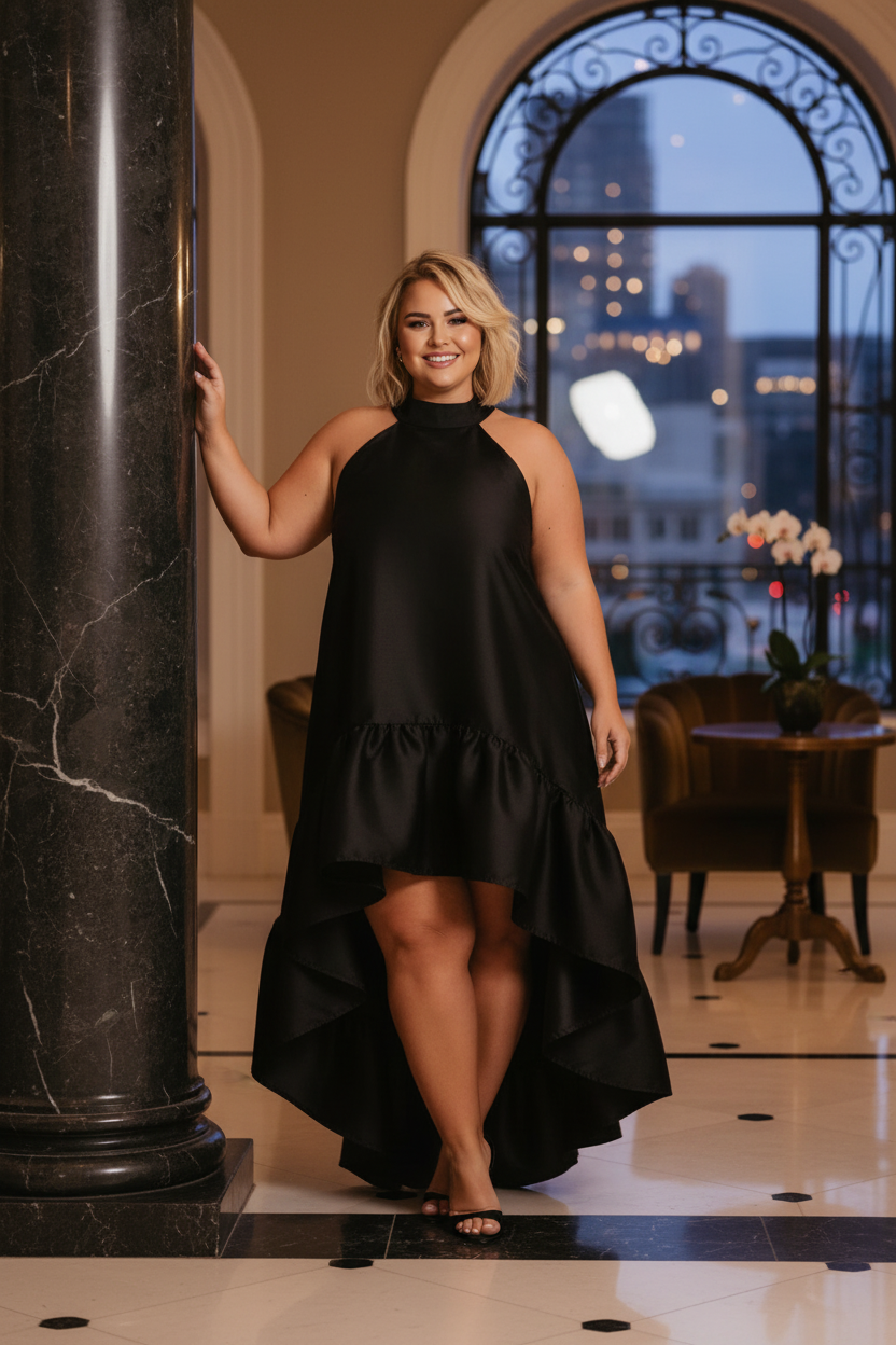 Timeless Special Occasion Elegant Black Satin A-Line Halter Sleeveless Floor-Length Prom Dress