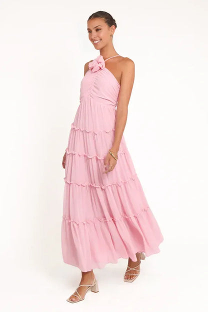 Special Occasion Sophisticated Graceful Elegant Black Chiffon A-Line Halter Sleeveless Floor-Length Prom Dress