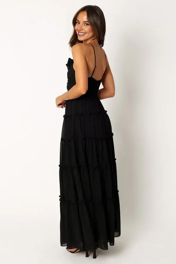 Special Occasion Sophisticated Graceful Elegant Black Chiffon A-Line Halter Sleeveless Floor-Length Prom Dress